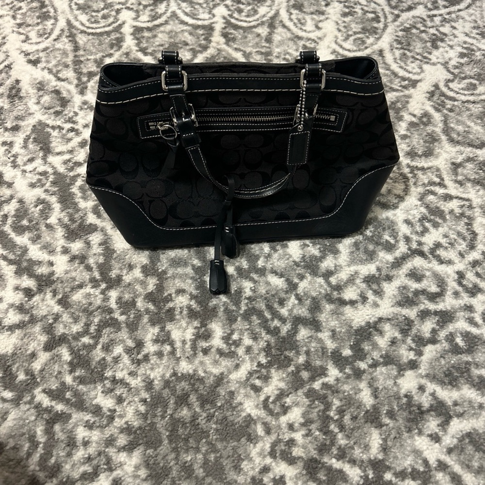 Coach Black Signature Satchel Canvas Bag J04M-6038 With HangTag Leather Tassels